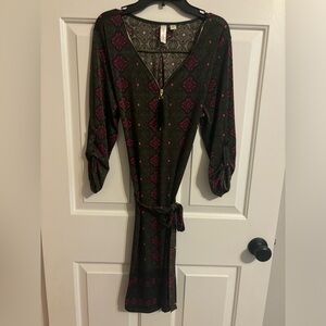 Women’s Tacera tie dress in green and black with pink details-size small